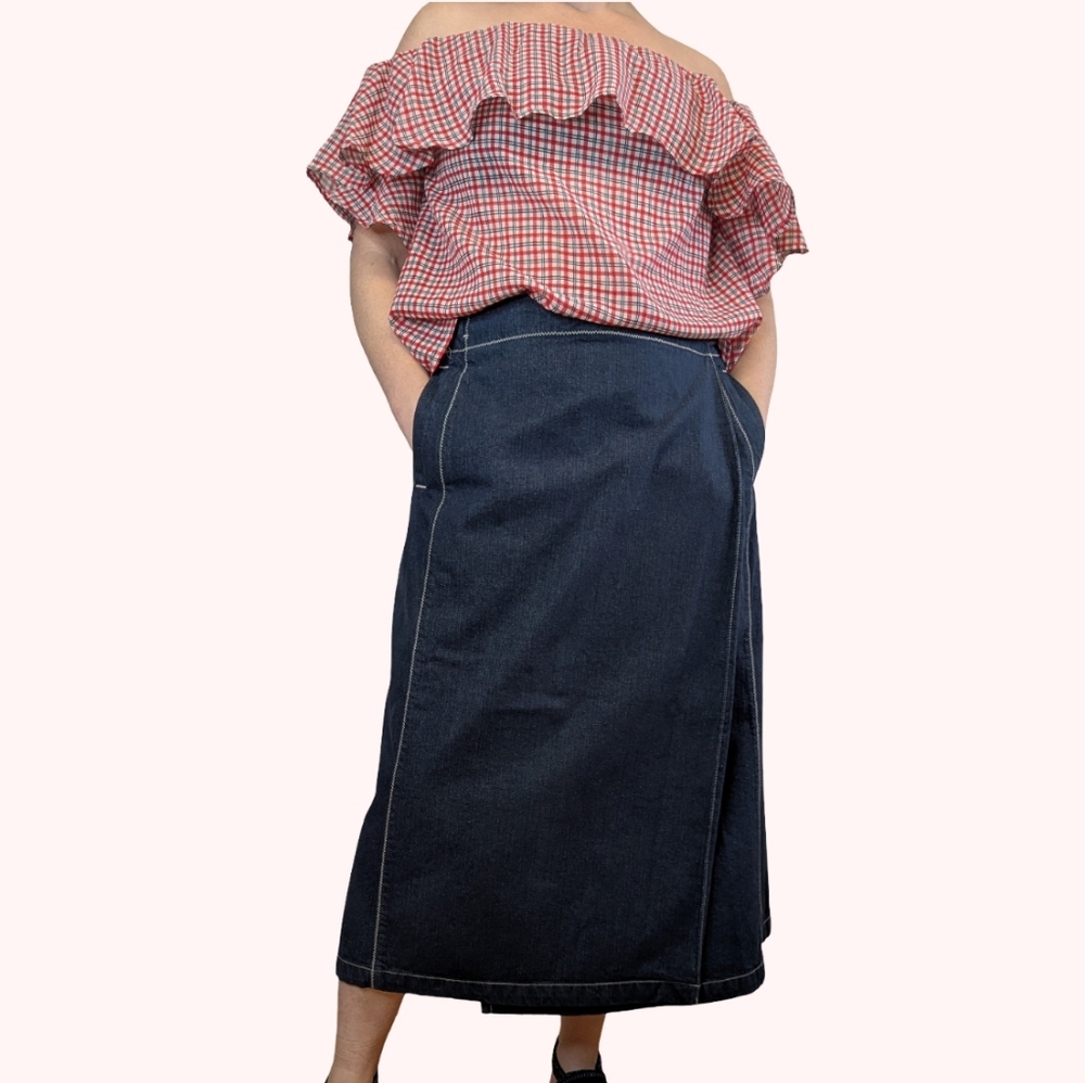 Denim Western Wrap Skirt -"The Barn" Adjustable mid Calf 16.5" Waist At Largest
